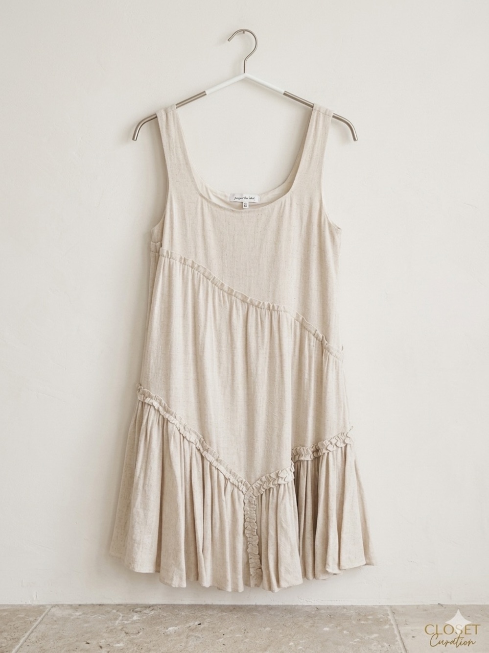 Cream linen Sleeveless Tiered Mini Dress
